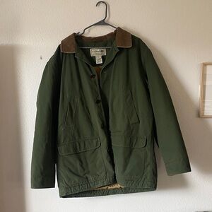 L.L. Bean Olive Barn Jacket with Suede Collar